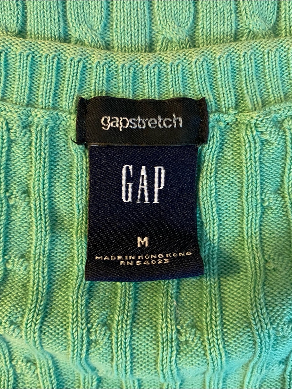 Vintage Gap Mint Green Cotton V-Neck Cable Knit Sweater, Women's Medium, Y2K - Picture 3 of 4